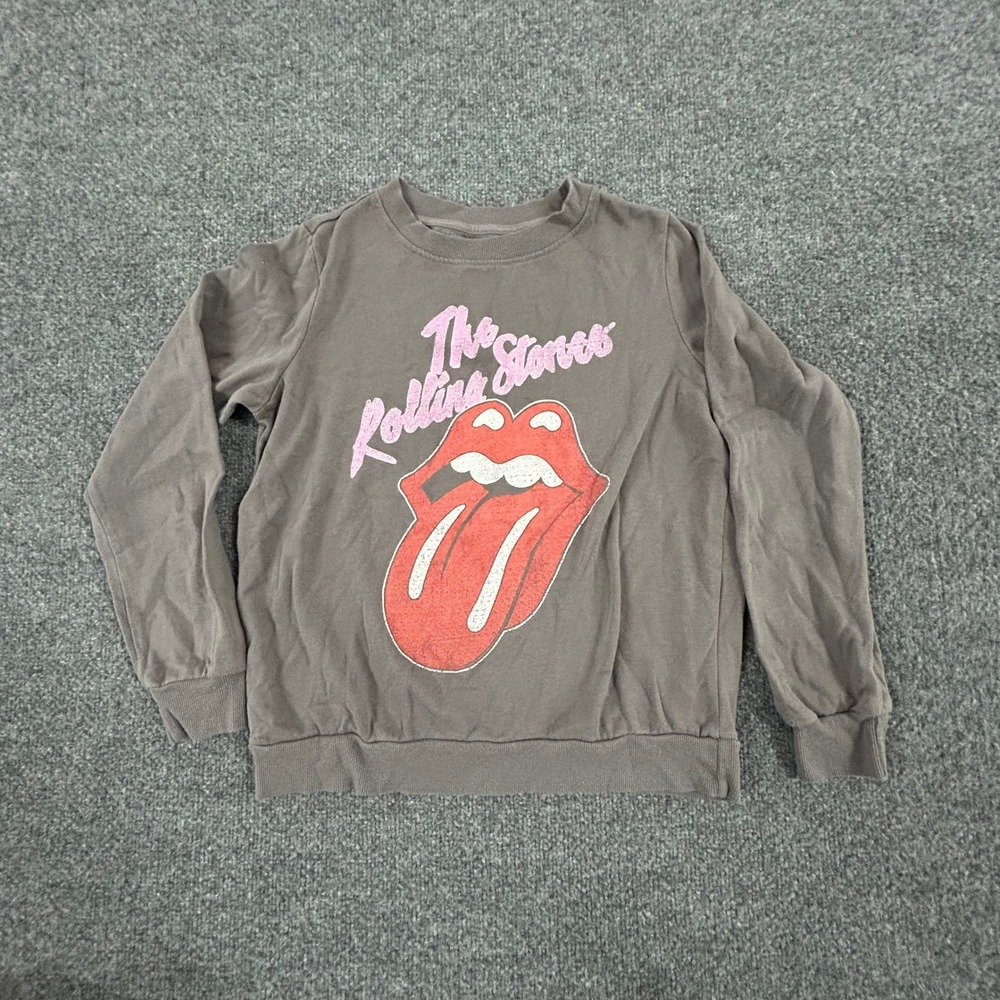 The Rolling Stones Sweatshirt Womens Size XS Gray Graphic Tongue Lip Rock Band